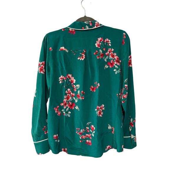 Sezane 4 Elisa 100% Silk Pajama Blouse Floral White Piping Covered Buttons Green - Picture 3 of 8